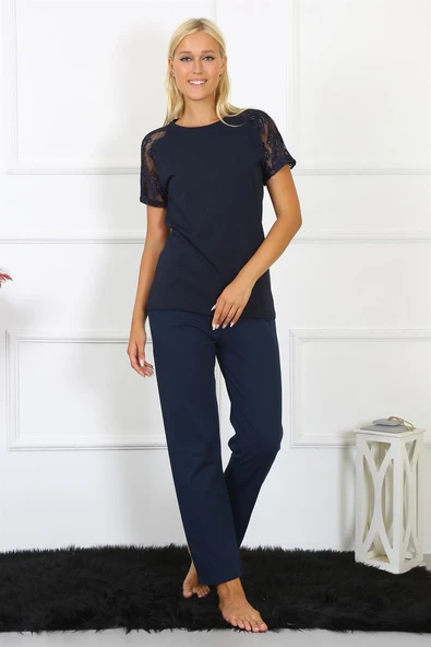 Moda Çizgi Kadın Kolu Dantelli Penye Pijama Takım 4150 ürün görseli 1