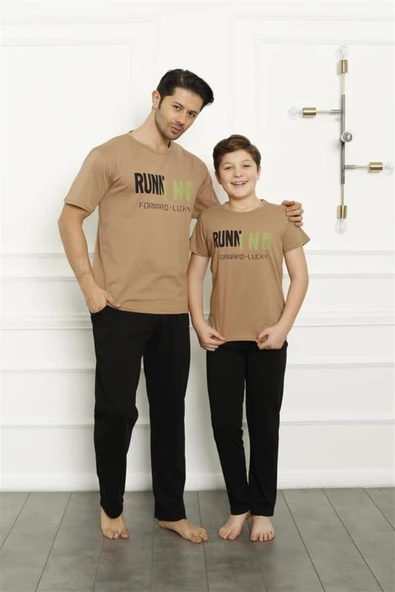 Moda Çizgi Baba Oğul Bej Aile Pijama Takım Ayrı Ayrı Satılır 50102 ürün görseli 1