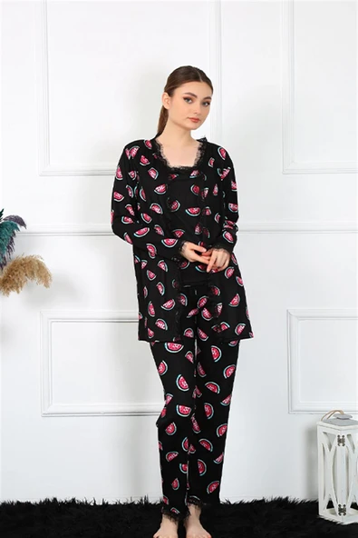 Moda Çizgi Kadın 3'lü Sabahlık Takım 16107 ürün görseli 1