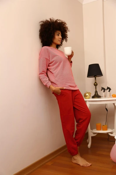 Moda Çizgi Kadın Uzun Kol 3 İplik Penye Pijama Takım 4184 ürün görseli 1