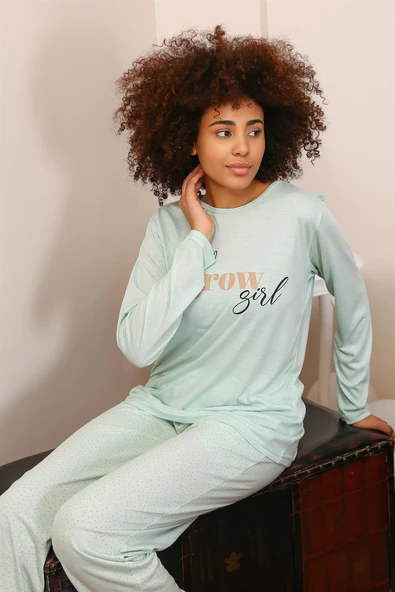 Moda Çizgi Kadın Penye Uzun Kol Pijama Takım 4188 ürün görseli 1