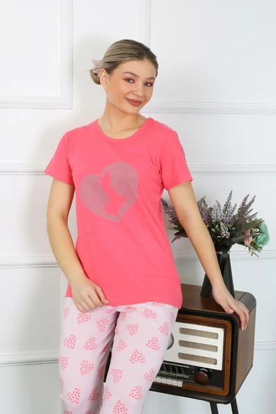 Moda Çizgi Kadın Kısa Kol Penye Pijama Takımı 4211 ürün görseli 1