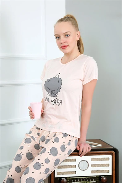 Moda Çizgi Kadın Kısa Kol Pijama Takım 20410 ürün görseli 1