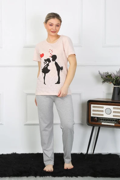 Moda Çizgi Kadın Kısa Kol Penye Pijama Takım 4207 ürün görseli 1