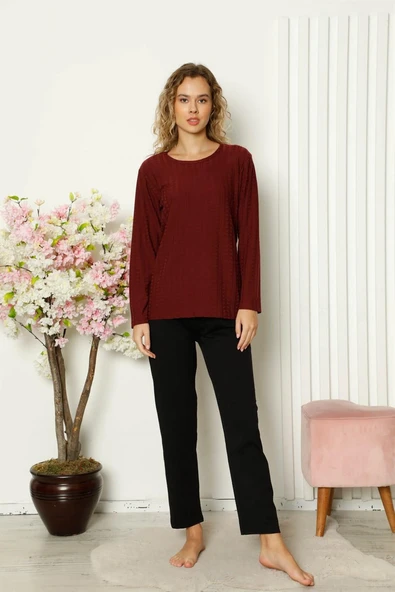 Moda Çizgi Kadın Penye Uzun Kol Pijama Takım 4111 ürün görseli 1
