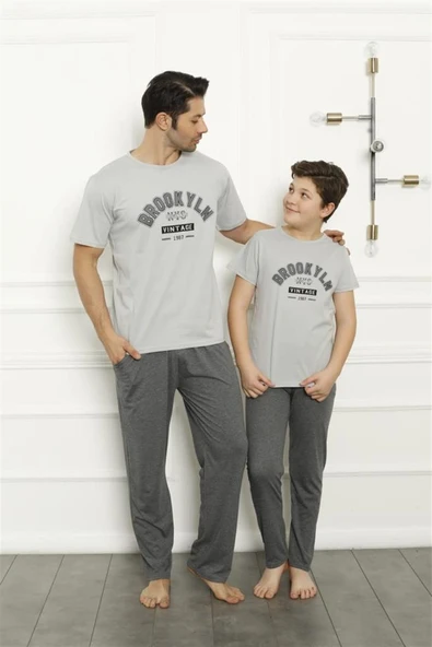 Moda Çizgi Baba Oğul Gri Aile Pijama Takım Ayrı Ayrı Satılır 50102 ürün görseli 1