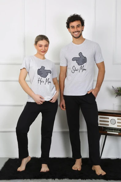 Moda Çizgi Kadın Pamuk Penye Sevgili Kombini Pijama Takımı Gri 50126 Tek Takım Fiyatıdır ürün görseli 1