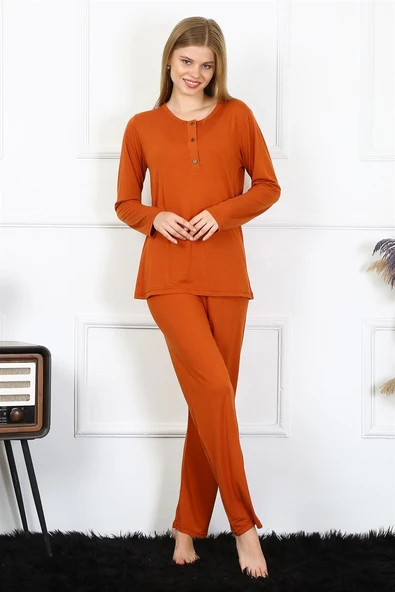 Moda Çizgi Kadın Penye Uzun Kol Patlı Pijama Takım 4168 ürün görseli 1