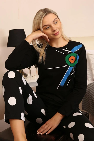 Moda Çizgi Kadın Uzun Kol Penye Pijama Takım 4176 ürün görseli 1
