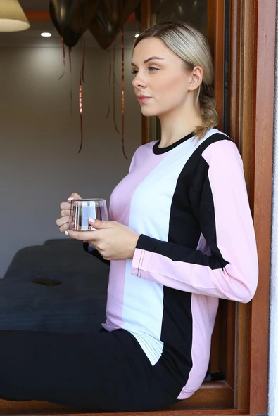 Moda Çizgi Kadın Uzun Kol Penye Pijama Takım 4173 ürün görseli 1