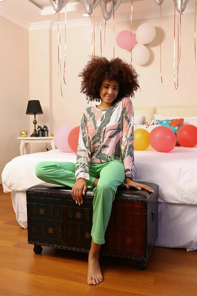 Moda Çizgi Kadın Uzun Kol Penye Pijama Takım 4201 ürün görseli 1