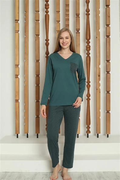 Moda Çizgi Kadın Penye Uzun Kol Pijama Takım 4146 ürün görseli 1