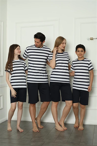 Moda Çizgi Aile Penye Şortlu Pijama Takım (baba - oğul ) 50116 Ayrı Ayrı Satılır . Fiyatları Farklıdır ürün görseli 1