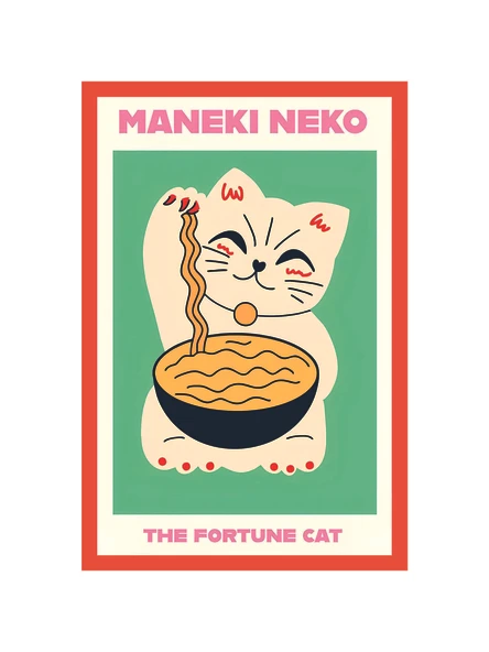 Maneki Neko  The Fortune Cat Şans Kedisi  Temalı Hediye Not Kartı Kartpostal  10 x 15 cm ürün görseli 1