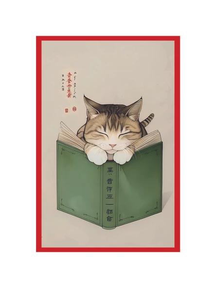 Kitap Okuyan Kedi Çizimli Hediye Not Kartı & Kartpostallar  Sevimli ve Şık Tasarım  10x15 cm ürün görseli 1