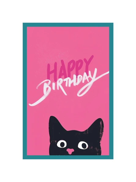 Happy Birthday  Kedi Temalı Doğum Günü Kartı  Hediye Not Kartı Kartpostal 10 x 15 cm ürün görseli 1