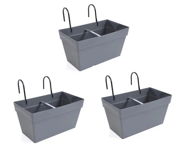 Omnipazar SO-YB01A Askılı Yalı Balkon Saksı 6.5 lt Antrasit 3 Adet ürün görseli 1