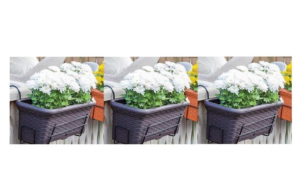 Omnipazar SO-HB01A Askılı Hasır Desen Balkon Saksı 6.5 lt Antrasit 3 Adet ürün görseli 1