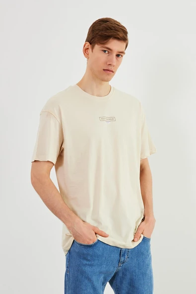 Leo Erkek Oversize Tshirt %100 Pamuk Bisiklet Yaka Baskı Detaylı Basic Taş Tişört ürün görseli 1