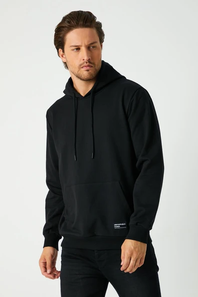 Siyah Erkek Kapüşonlu Kanguru Cepli Sweatshirt ürün görseli 1