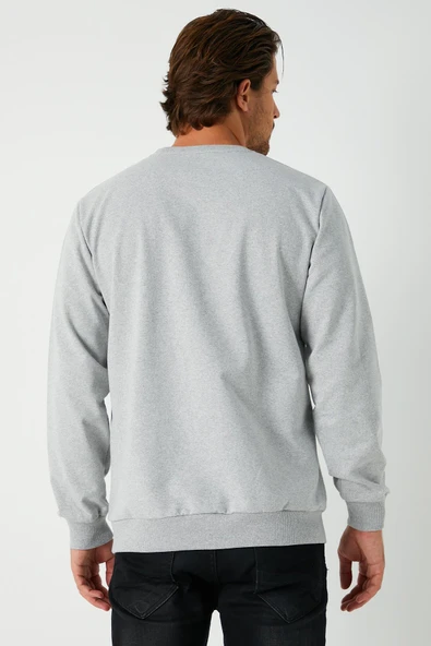 Erkek Gri Basic Bisiklet Yaka Sweatshirt - Resim 6