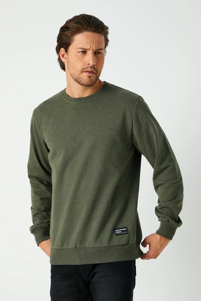 Erkek Haki Basic Bisiklet Yaka Sweatshirt ürün görseli 1
