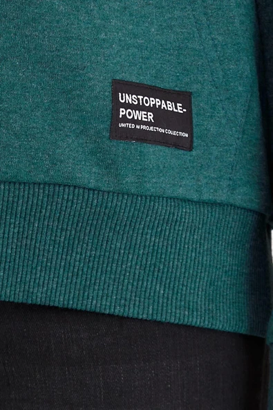 Kadın Yeşil Kapüşonlu Basic Örme Sweatshirt - Resim 6