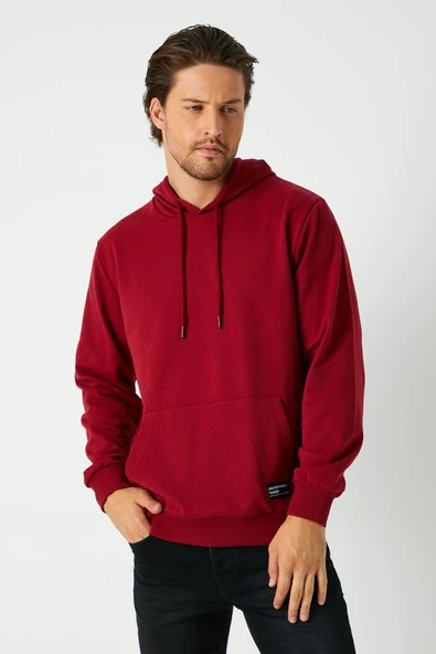 Bordo Erkek Kapüşonlu Kanguru Cepli Sweatshirt ürün görseli 1