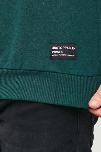 Erkek Koyu Yeşil Basic Bisiklet Yaka Sweatshirt - Resim 5