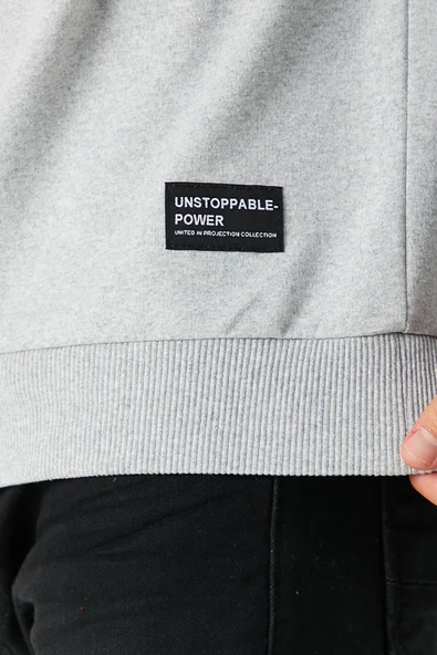 Erkek Gri Basic Bisiklet Yaka Sweatshirt - Resim 4
