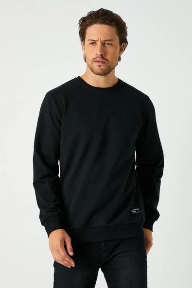 Erkek Siyah Basic Bisiklet Yaka Sweatshirt ürün görseli 1
