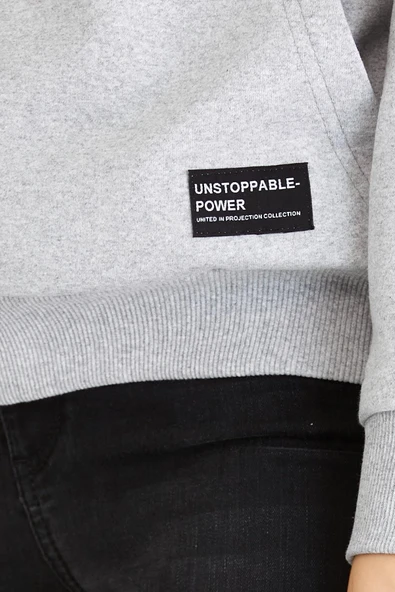 Kadın Gri Kapüşonlu Basic Örme Sweatshirt - Resim 5