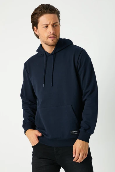 Lacivert Erkek Kapüşonlu Kanguru Cepli Sweatshirt ürün görseli 1
