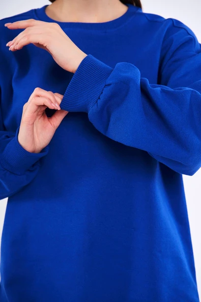 Saks Kadın Pamuklu Oversize Basic Bisiklet Yaka  Sweatshirt - Resim 7