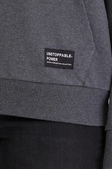 Kadın Antrasit Kapüşonlu Basic Örme Sweatshirt - Resim 5
