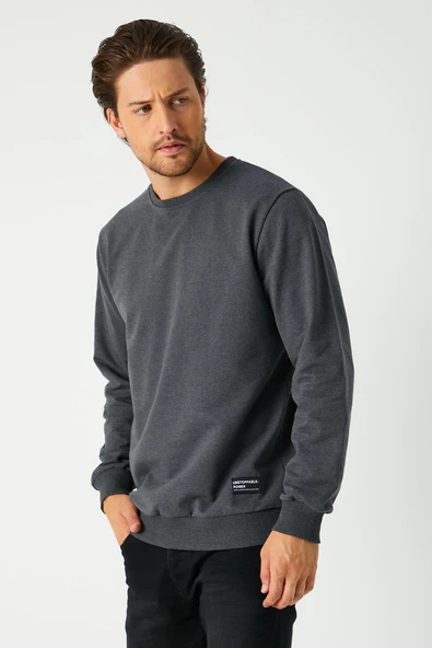 Erkek Antrasit Basic Bisiklet Yaka Sweatshirt ürün görseli 1