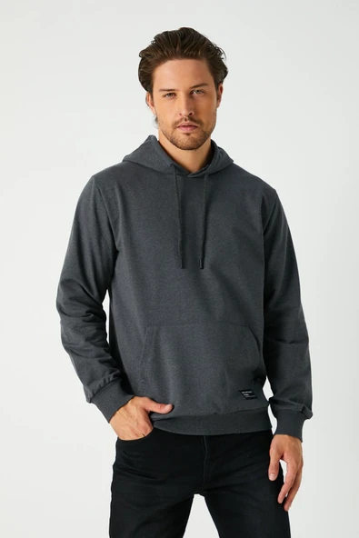 Antrasit Erkek Kapüşonlu Kanguru Cepli Sweatshirt ürün görseli 1