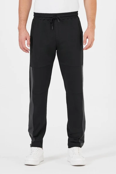 Erkek Siyah Standart Fit Normal Kesim Düz Paça Cep Fermuarlı Rahat Jogger Eşofman Altı ürün görseli 1