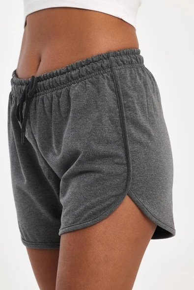 Kadın Yırtmaçlı Penye Kumaş Regular Fit Antrasit Kısa Mini Günlük Şort ürün görseli 1