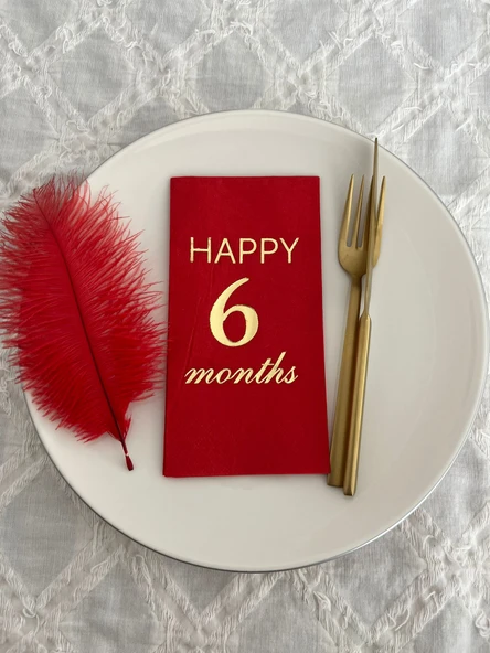 Gold Yaldızlı Kırmızı Happy Yaş Months Garson Katlama Peçete 16 Adet ürün görseli 1