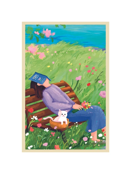 Doğada Huzur  Kedi ve Kitap Keyfi  Karışık Temalı Tasarım Dekoratif Kartlar  10x15 Cm ürün görseli 1