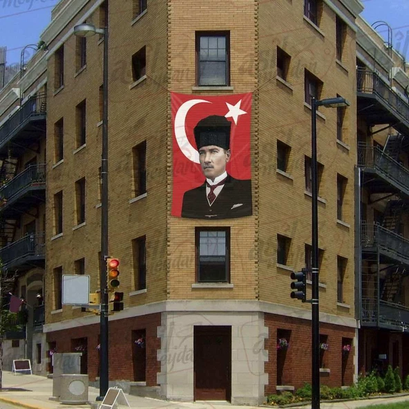 Kalpaklı Gazi Mustafa Kemal Atatürk Ay Yıldız Türk Bayraklı Poster Tören Kutlama Cephe Bayrağı 2x3mt ürün görseli 1
