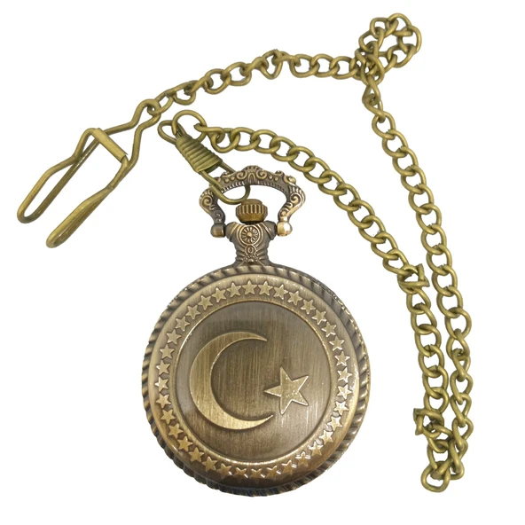 UpWay Ay Yıldız Desenli Pilli Pirinç Köstekli Saat Çini Desenli Metal Kutulu ürün görseli 1
