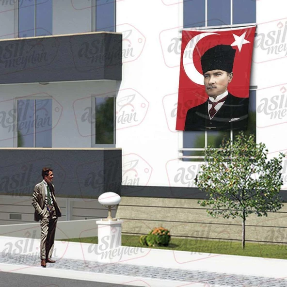 Kalpaklı Gazi Mustafa Kemal Atatürk Ay Yıldız Türk Bayraklı Poster Tören Kutlama Cephe Bayrağı ürün görseli 1