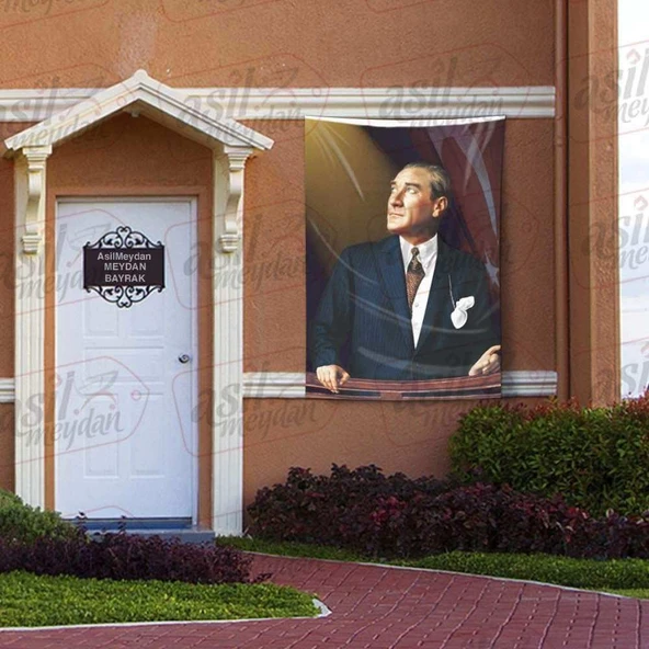 Gazi Mustafa Kemal Atatürk Sivil İstikbal Göklerde -Ay Yıldız Türk Bayrağı 100x150 cm Raşel Kumaş ürün görseli 1