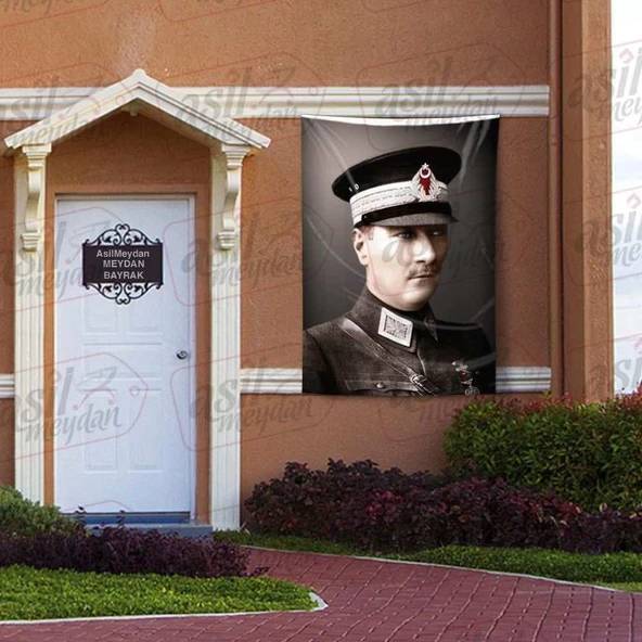 Askeri Üniformalı Gazi Mustafa Kemal Atatürk - Portre 100x150 cm Saten Kumaş ürün görseli 1