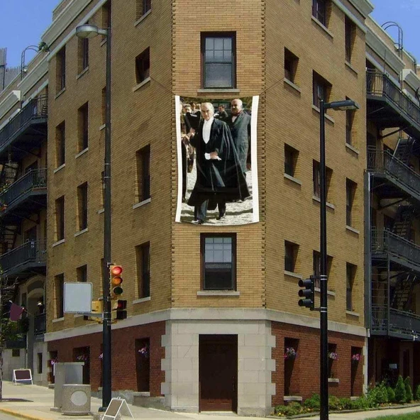 Pelerinli Gazi Mustafa Kemal Atatürk Poster Cephe Bayrağı- 2x3 metre ürün görseli 1