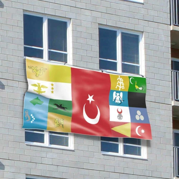 17 Eski Türk Devletleri Tek Poster Raşel Bayrak 120x250 cm ürün görseli 1