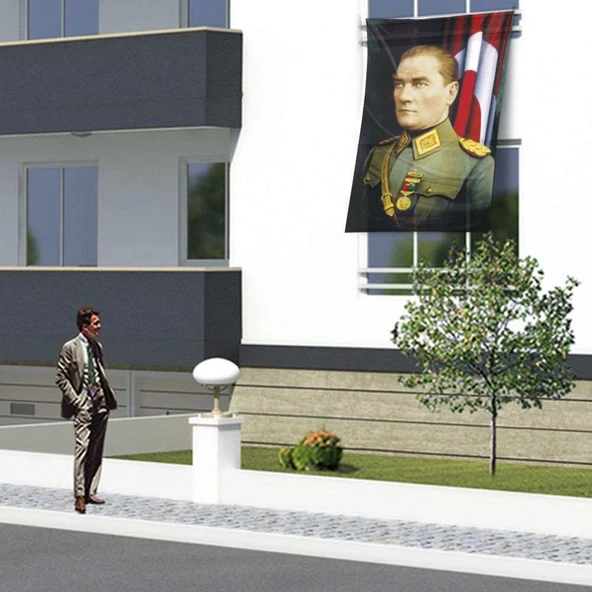 Üniformalı Mustafa Kemal Atatürk Poster Cephe Bayrak -150x225cm ürün görseli 1