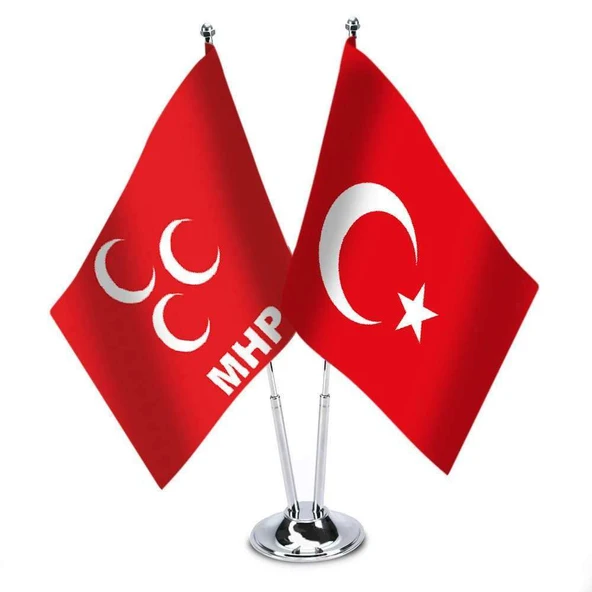 Kırmızı MHP ve Türkiye -İkili Saten Masa Bayrağı ürün görseli 1